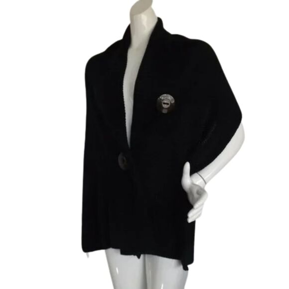 WRAP/SCARF, 18 x 66, Black Knit, Jumbo Buttons, Wide, Covers shoulders - Picture 4 of 9